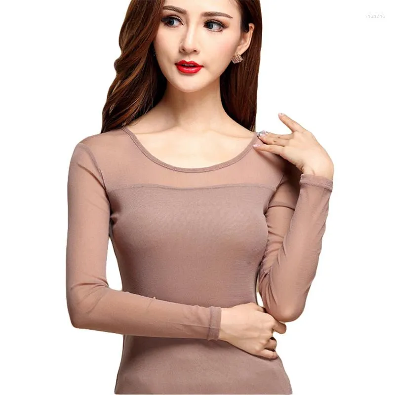 Women's Blouses Tops Women Sexy Mesh Blouse Shirt Elastic For Work Fashion Casual Long Sleeve Lace And Hollow Woman Autumn