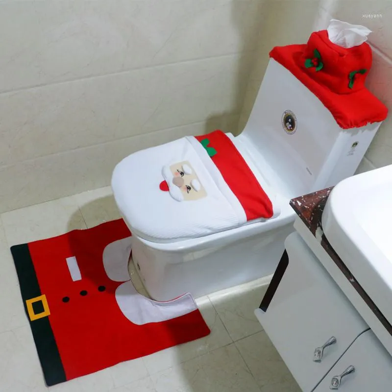 Toalettstol täcker 3 st/set jul jultomten omslag set dekorationer badmatta hållare närmaste lock navidad