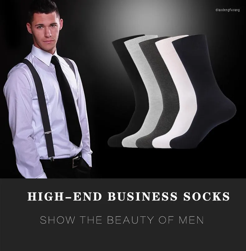 Men's Socks 5 Pairs High Waist Stockings Formal Suit Business Long Black Sleeve Thin Style