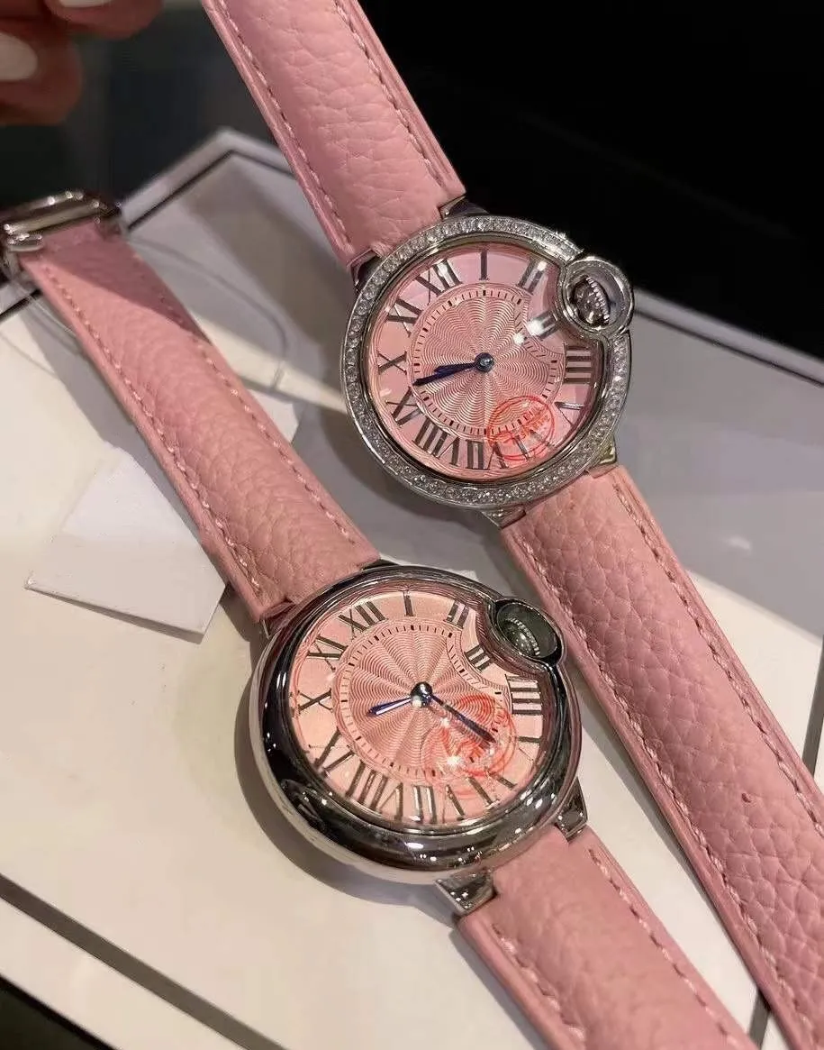 Montre à Quartz saphir argenté pour femmes célèbres, montre-bracelet en cuir véritable rose, horloge géométrique à chiffres romains, cadran en nacre blanche, 33mm