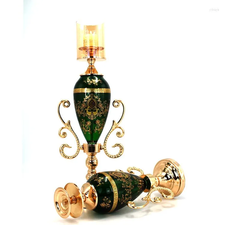 Świece luksusowy europejski w stylu metalowy szklany stolik Candelabra Centerpiece dekoracyjne