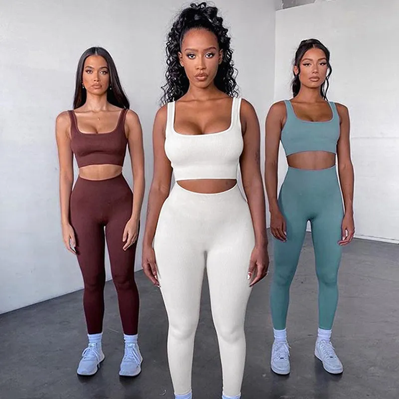 Seamless Sport Set Back For Women Crop Top And Bra Leggings With