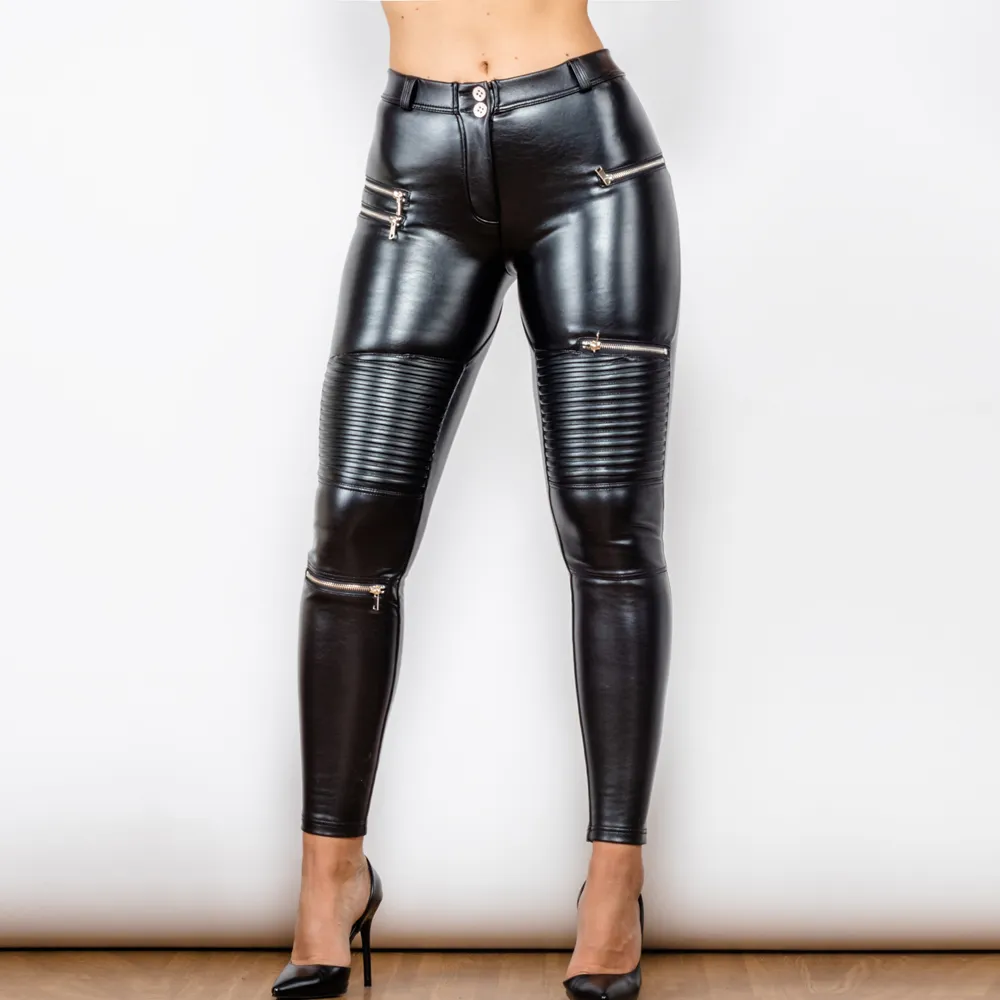 Shascullfites Hose Sexy Kunstlederhose mit Reißverschluss Schwarz Gerade Beinhose Schlanke Moto Biker Gothic Damen Streetwear Hose