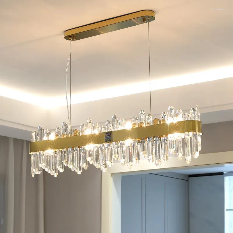 Kroonluchters rechthoek kroonluchter kookeiland Keukeneiland Home Decor eetkamer Luxury kristallen LED -lichten 2022 Living gouden indoor verlichting