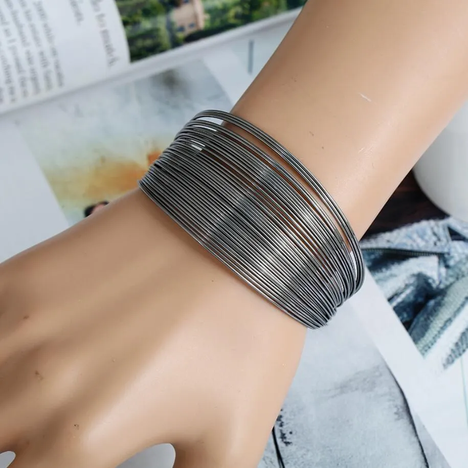 Punk Simple Wire Mesh Open Wide Cuff Bracelet Ins Multilayer Metal Fashion Net Bracelet Women's Jewelry Charm Bracelets