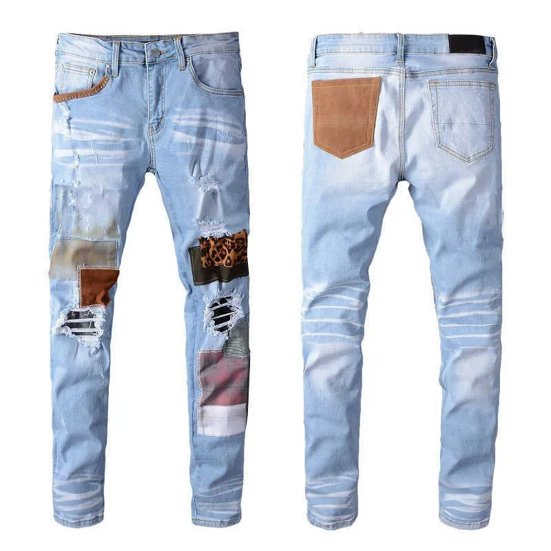 Men's Jeans 2021 Hip-hop High-street Fashion Brand Jeans Retro Torn Fold Stitching Men's Designer Motorcycle Riding Slim-fitting Pants 28-40