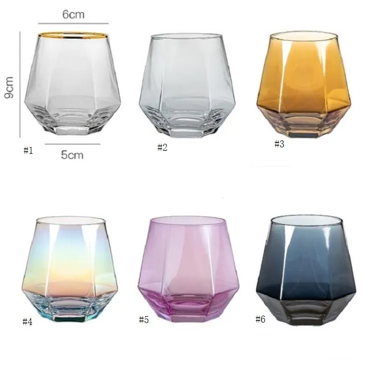 300ml Wine Glasses Milk Cup Colored Crystal Glass Geometry Hexagonal Cups Phnom Penh Whiskey SN4729