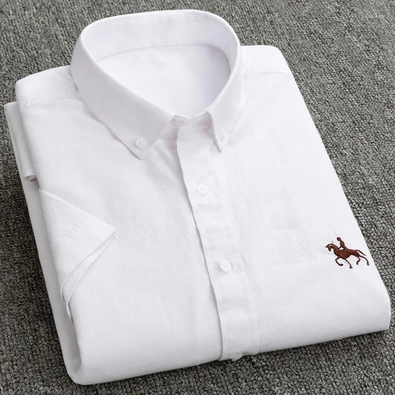 Herren Freizeithemden Baumwolle No Pocket Horse Stickerei 6XL Hemd für Herren Kurzarm Oxford Button Up