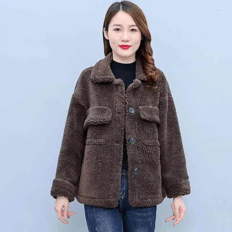 Cappotto da donna in pelliccia di agnello e lana femminile Autunno inverno College Cashmere Giacca con colletto alla coreana Donna Jaqueta Feminina Chaqueta