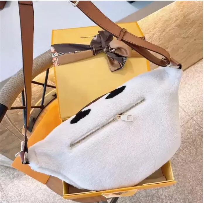 Bolsa de cintura de pelúcia de inverno, bolsa de cintura de luxo para homens e mulheres supre, bolsas de ombro cruzadas de lã de carneiro