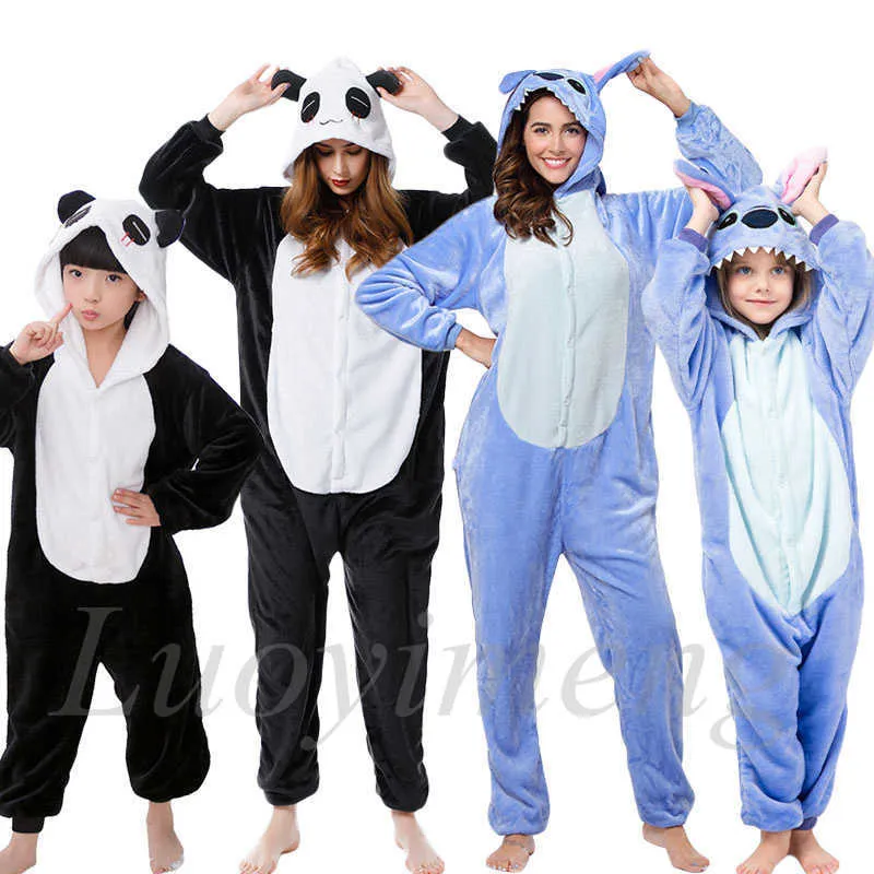 Pajamas Winter Panda Onesie Women Adults Animal Pajamas Kigurumi Stitch Sleepwear Flannel Pyjamas Kids Costume Boy Girl Blanket Sleepers T221018