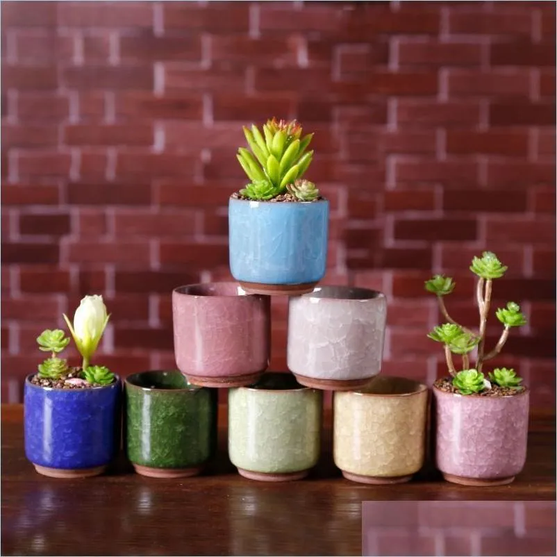 Planters Pots Ice Crack Flower Pots Succent Garden Plants Pot Mini Thumb Desk Office Flowerpots Ceramic Drop Delivery 2022 Home Pa Dhcs1