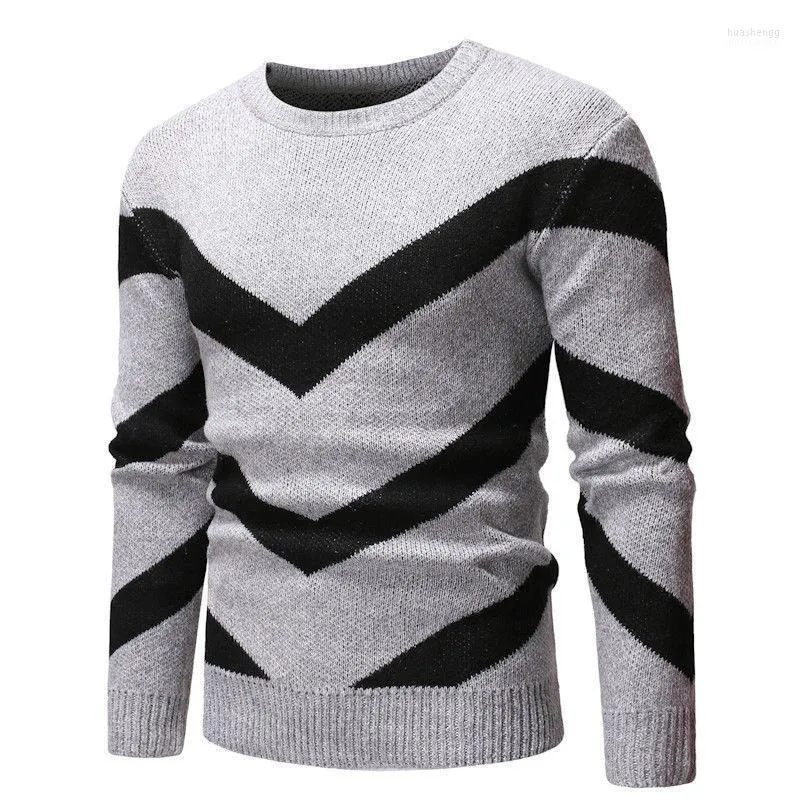 Suéteres para hombres Hirigin 2022 Invierno Cálido Color de los hombres Empalme de manga larga Suéter Jumper Punto Cuello redondo Casual Elegante Jersey M-2XL