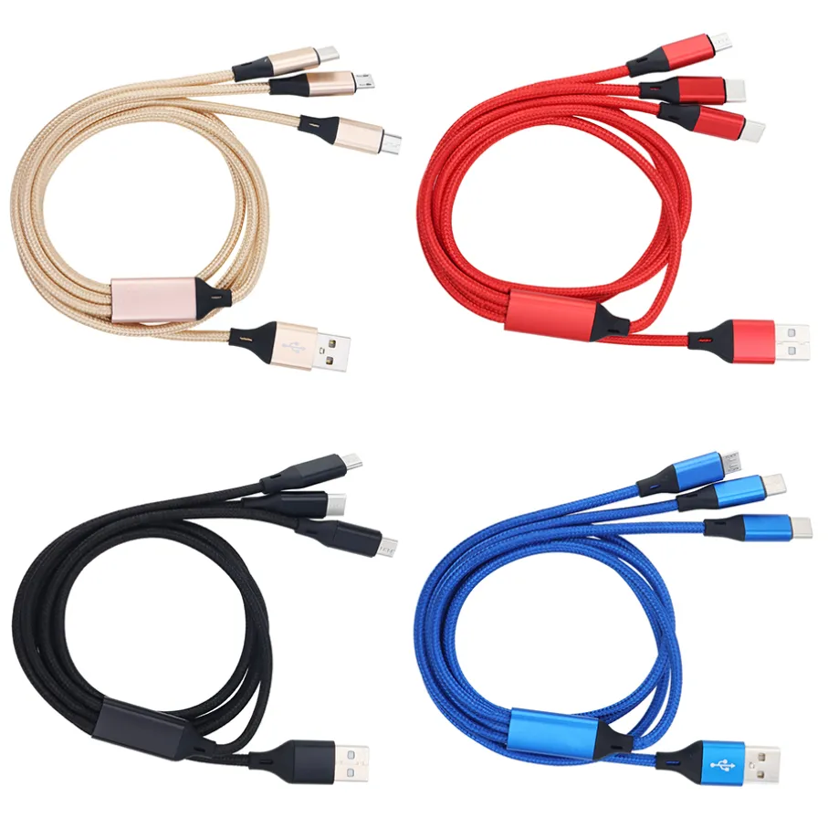 1.2m 3 in 1 Phone Cables Nylon Braided Multi USB Fast Charging Micro Type-C Cable For Xiaomi Samsung Android Phone Charger Cord