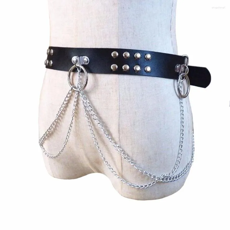 Kemerler Unisex PU Deri Koşum Büyük O Yüzük Bel Kemeri Kadın Eğlence Kot Metal Zincir Toka Punk Perçinler Bayanlar Strap