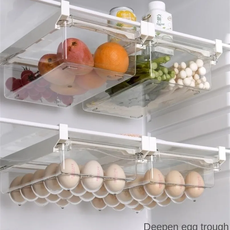 Autre Organisation de stockage de cuisine Boîte de nourriture de fruits en plastique Organisateur de réfrigérateur transparent Glissez sous l'étagère Tiroir Support de rack Réfrigérateur 221018