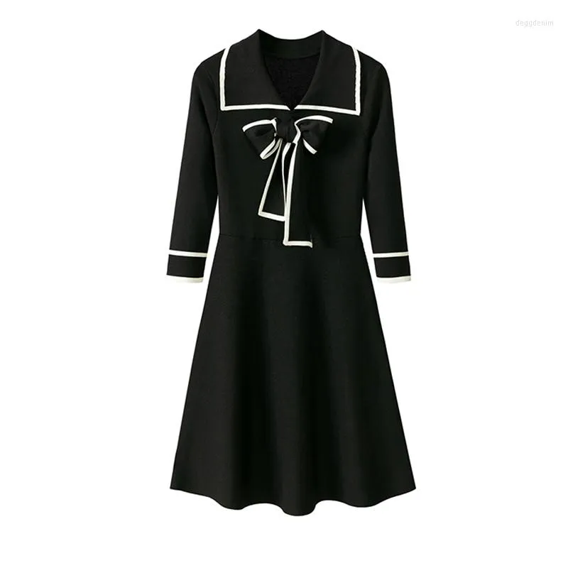 Casual Dresses Dress 2022 Early Spring Style Hepburn Korean-style Graceful Three-quarter-length Sleeve Peter Contrast Waisted Elegant