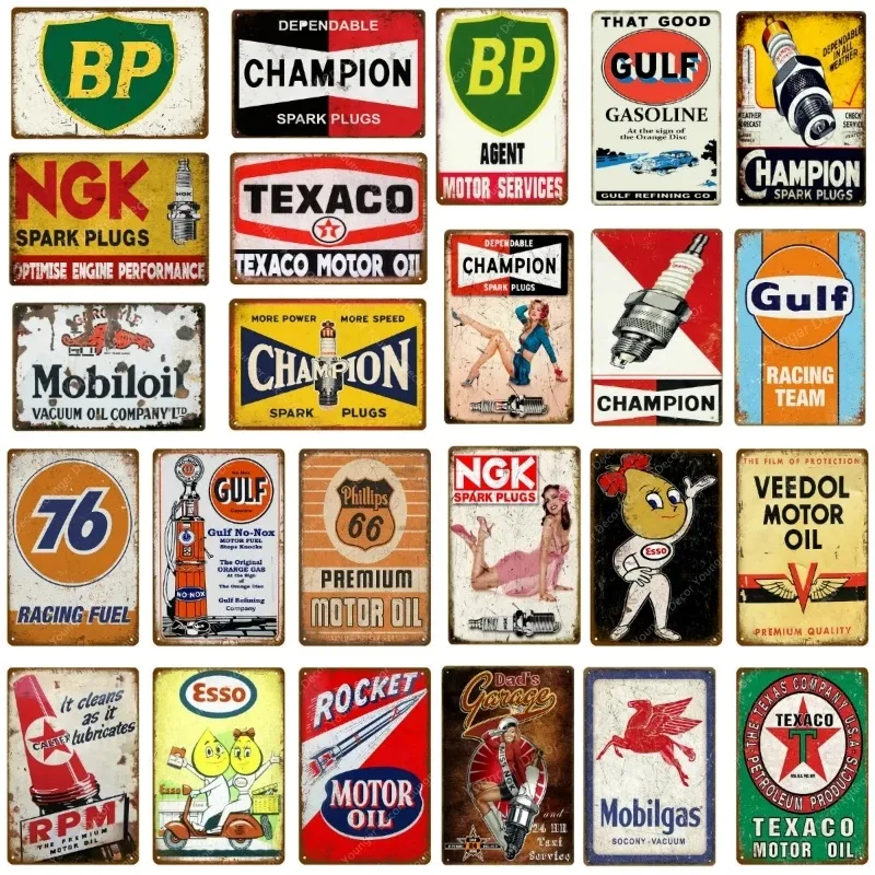 Vintage Motor Oil Gasoline Metal Painting Signs Tin Poster Retro Bar Pub Garage Decor Gas Station Decorative Wall Plaque Size 20x30cm