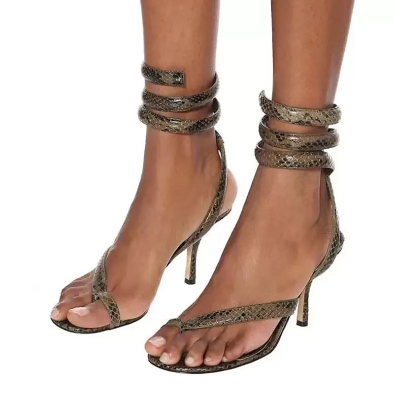 Snake Pattern Heel Sandals Gladiator Sexy Clip Toe Summer Sandals Fashion Beach Shoes Ladies Prom Shoes