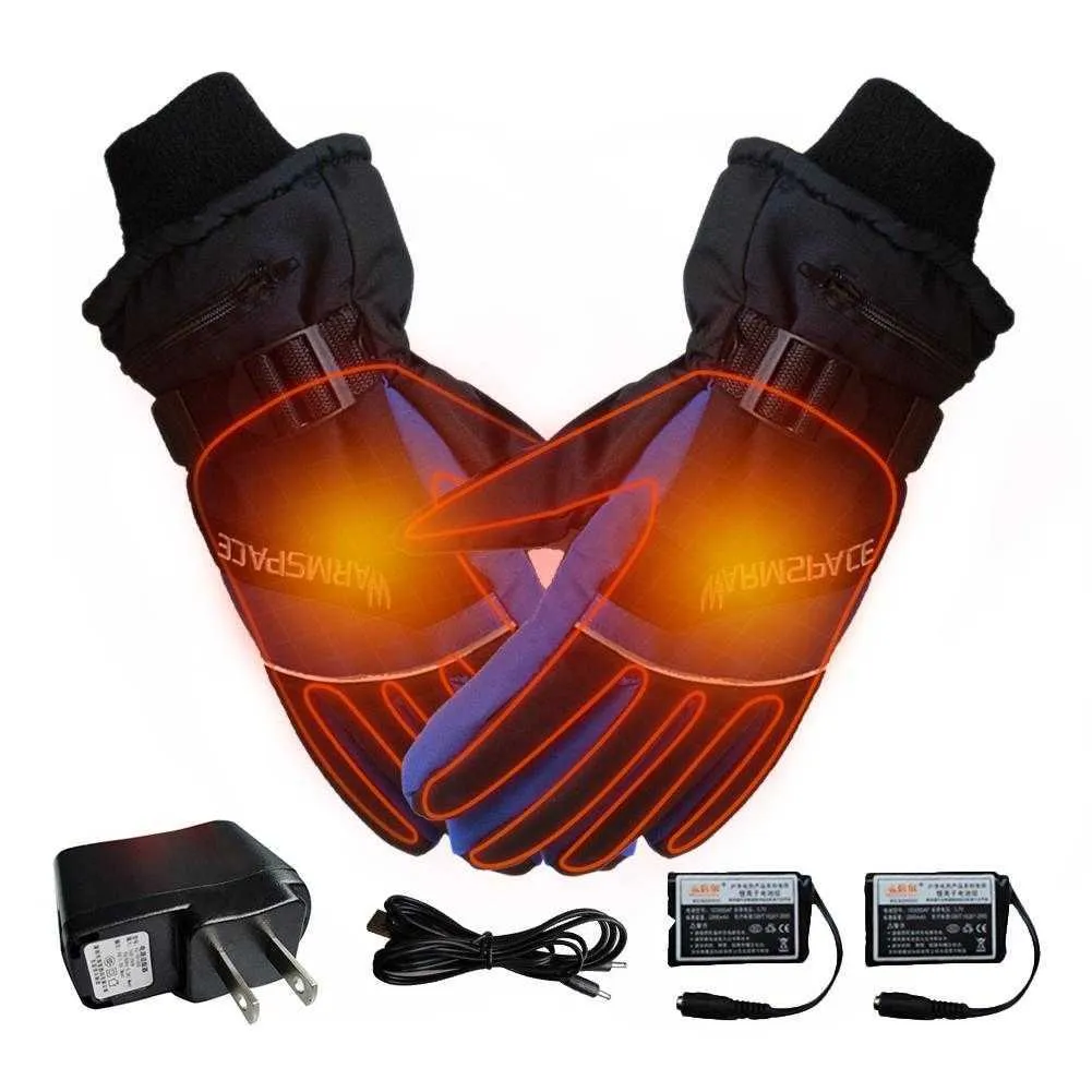 Gants de ski hiver ski extérieur USB chauffe-gant électrique gants chauffants avec batterie rechargeable 4000mAh cyclisme gants de moto L221017