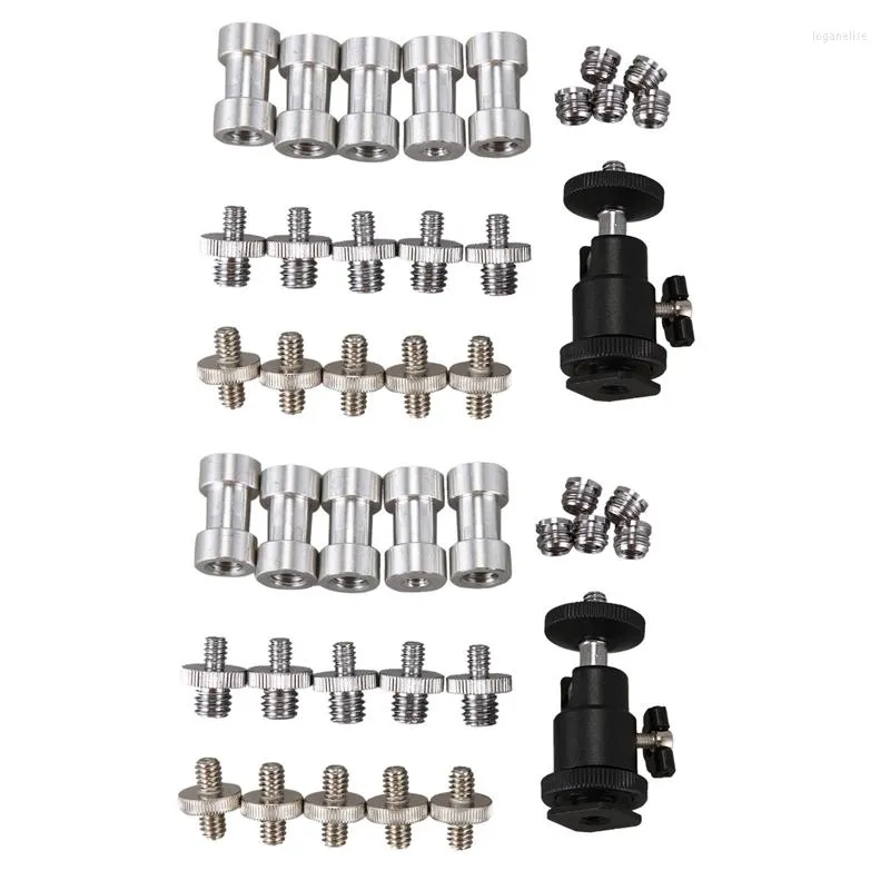 Parafuso da câmera dos tripés 42 PCs 1/4 polegada 3/8 parafusos rosqueados do conversor 1/4 polegadas Adaptador de sapato Mount Ball Set