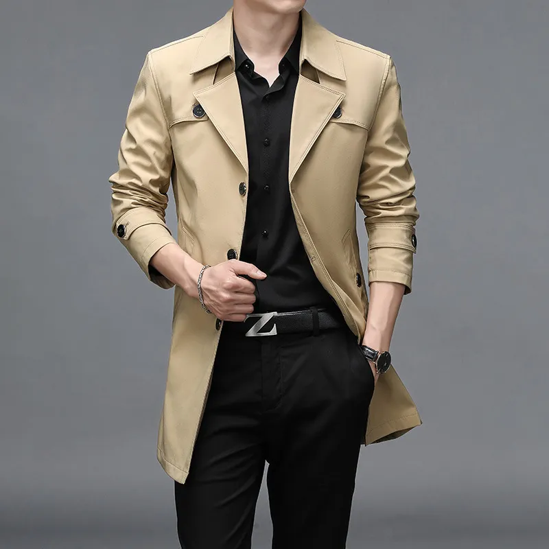 Spring Autumn Long Trench Men Fashion Business Casual Windbreaker Coat Mens Solid Solid Basted Trench Outerwear Plus Size 8xl