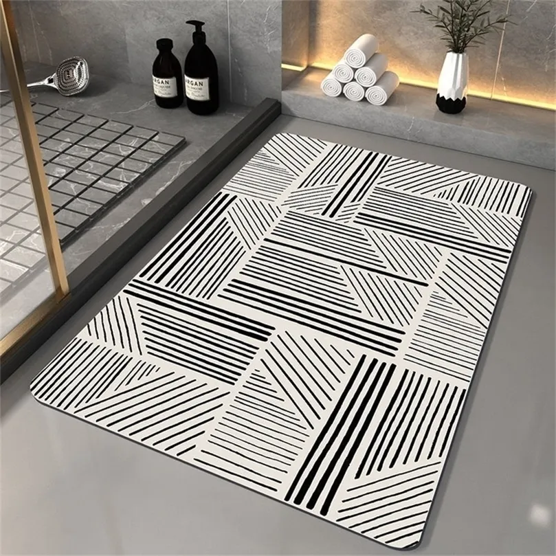 Tapis de bain Super absorbant, antidérapant, boue de diatomée, séchage rapide, porte d'entrée de salle géométrique, sol nordique s 220504