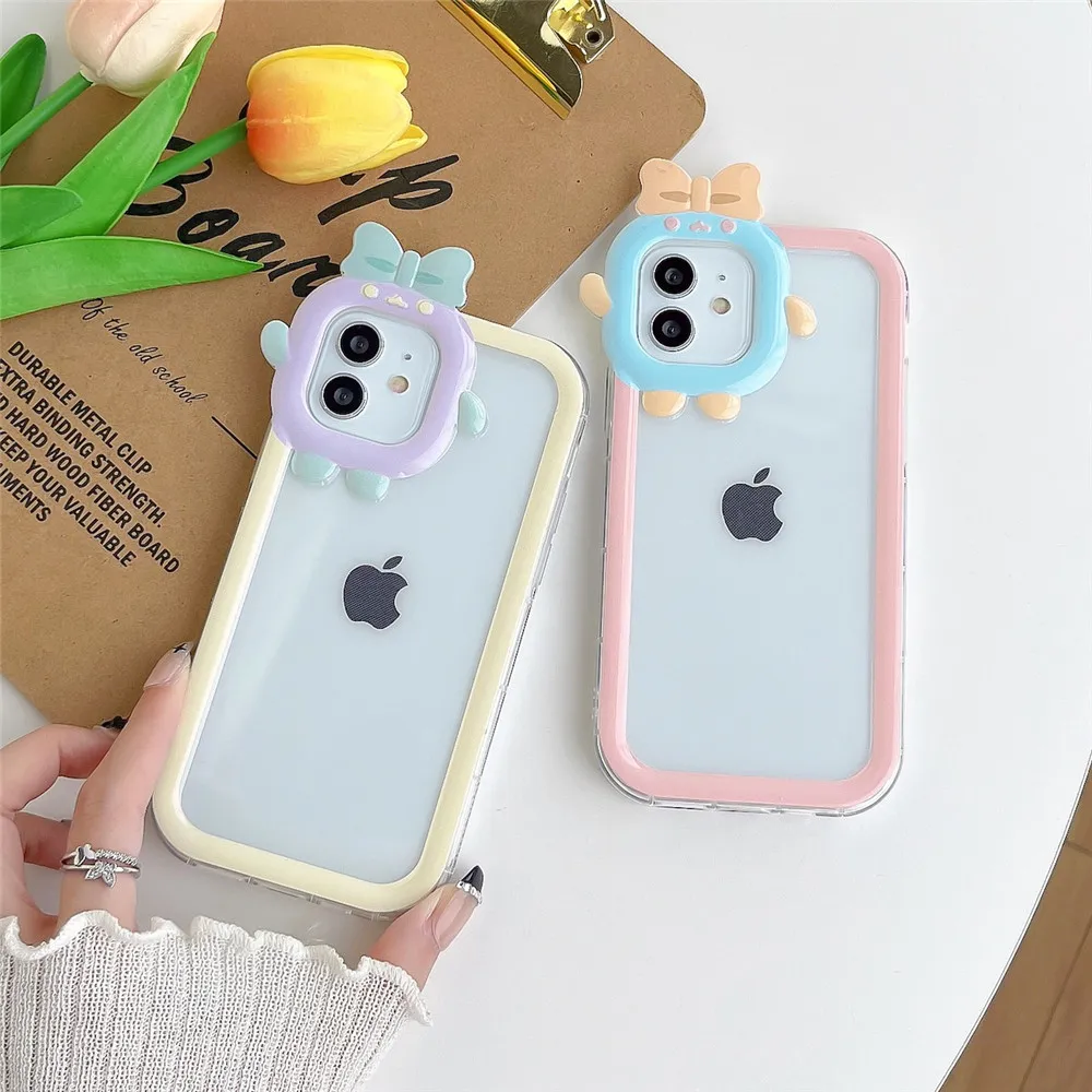 Capas fofas de design de desenho animado transparente para iPhone 15 14 13 12 11 Pro Max X XS MAX XR 8 7 Plus Clear Soft TPU Protetor Candy Color Back Cover Preço de fábrica