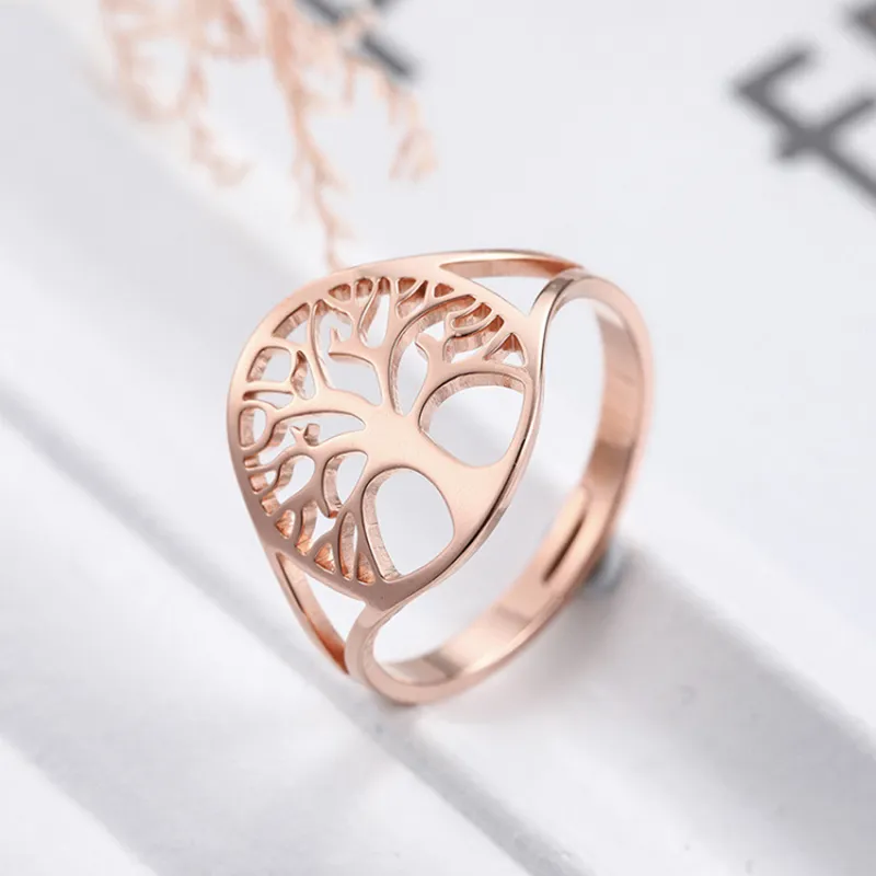 Life Tree Metal Ring Adjustable Opening Ring Men`s Hip Hop Fashion Accessories