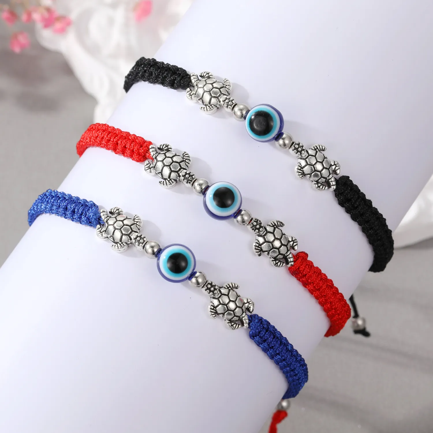 2 Vintage Handmade Braided Leather Turtle Bracelets - Adjustable Unisex Sea Creature Bracelet Set - View #4