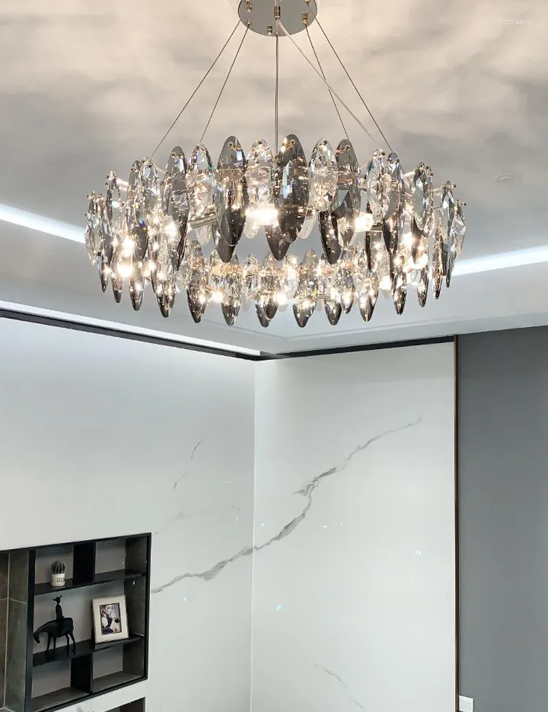 Lustres Moderne cristal pendentif LED lustre lampes de luxe diamant suspension lampe miroir en acier inoxydable Luminaire Luminaire
