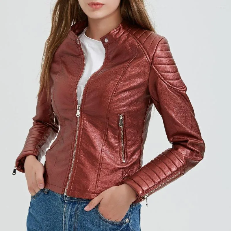 Wine red cheap leather jacket
