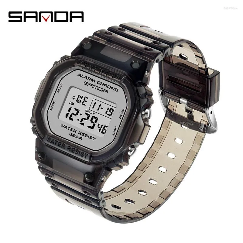 Наручные часы SANDA с прозрачным ремешком, спортивные женские и мужские часы, модные светодиодные цифровые часы для отдыха, плавание, Relogio Feminino