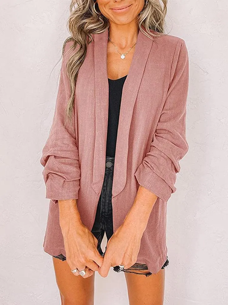 Ternos femininos Cardigan All-Match Women Korean Fashion 2022 Fall Shawl Gollar Slave Ruched Blazer Casual Elegant Office Lady Jacket