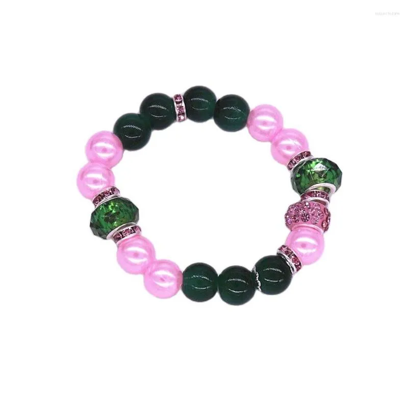 Bangle Drop Ship Sorority Organization Sign Quality 10MM Pink Green Beaded Elastic Bracciali Sisterhood Service Jewelry