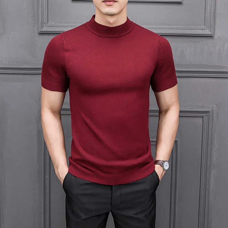 Männer Pullover MRMT 2022 Marke Neue Herbst T-shirt Reine Farbe Semi-hohe Kragen Stricken für Männliche Hälfte ärmeln Pullover Tops G221018