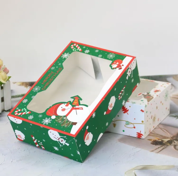 Christmas Gift Box Santa Papercard Kraft Present Party Favour Baking cake box muffin paper packing SN4219