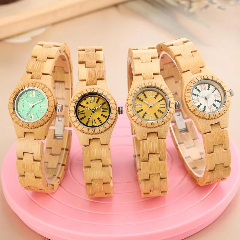 Wristwatches Luminous Hands Wooden Women's Watch Full Wood Quartz Folding Buckle Wristwatch Roman Numeral Dial Clocks Watches Gift For