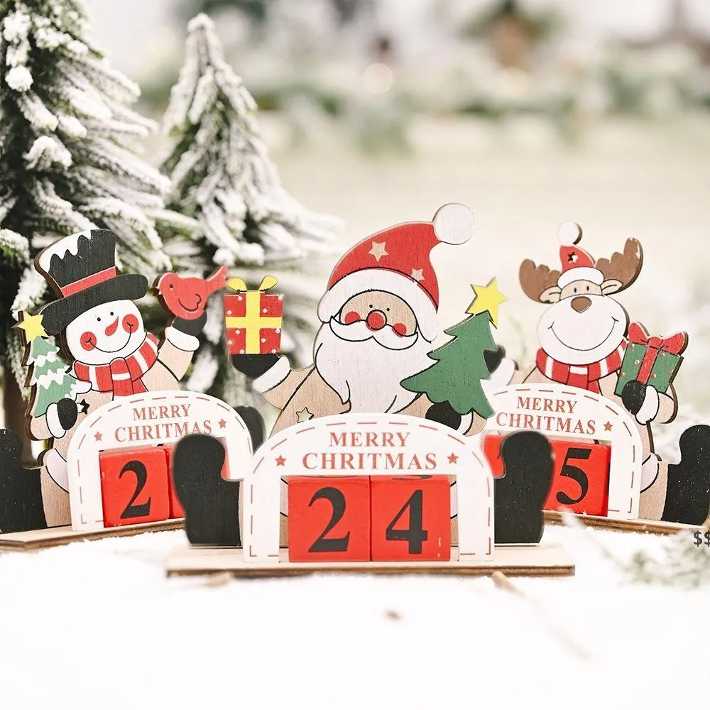 Weihnachten Advent Countdown Kalender Desktop Ornament Holzblöcke Santa Schneemann Rentier Tischdekoration JNB16497