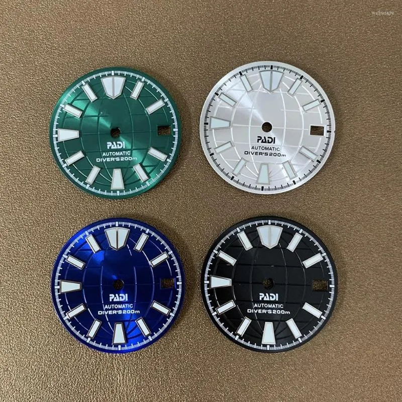 Parti dei kit di riparazione dell'orologio 28,5 mm quadrante con motivo a sole verde luminoso NH35 per movimento automatico NH36 con S LOGO