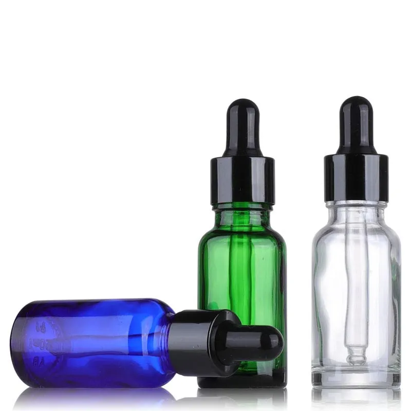 Wholesale Glass Dropper Bottle 5-100ml Amber Clear Blue Green 1OZ Essential Oil Container with Black Lids