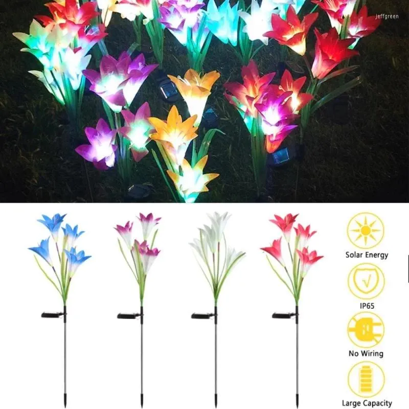 F￤rgf￶r￤ndring utomhus LED Solar Light RGB Lily Garden Flower Decorative Powered Yard Lawn Pathway Wedding Lamp