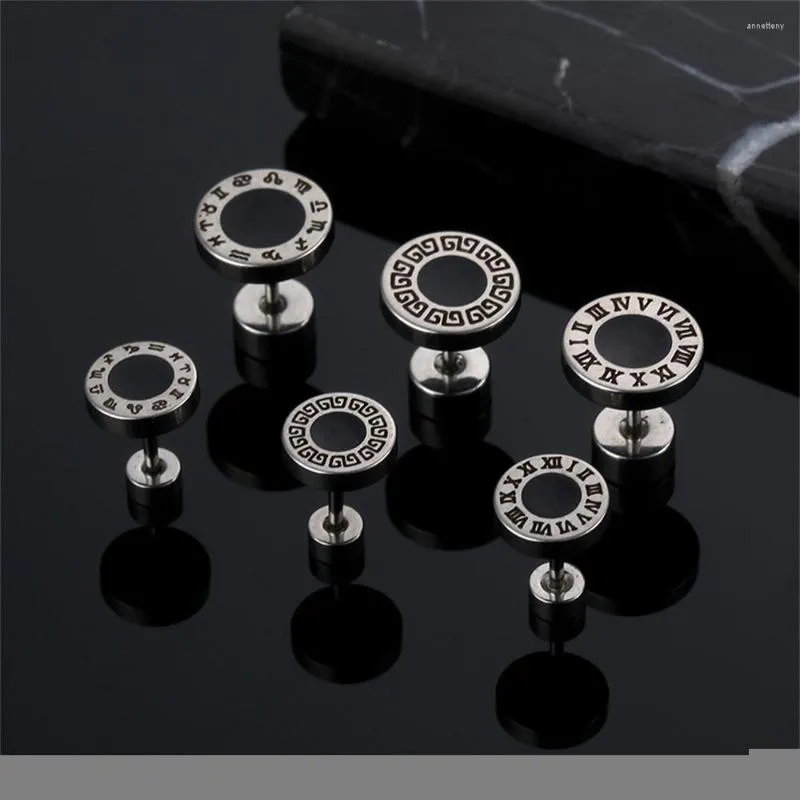 Pendientes de tuerca de plata de acero inoxidable para mujeres y hombres, joyería de moda, números romanos, tornillos redondos, pendientes, regalo antialérgico