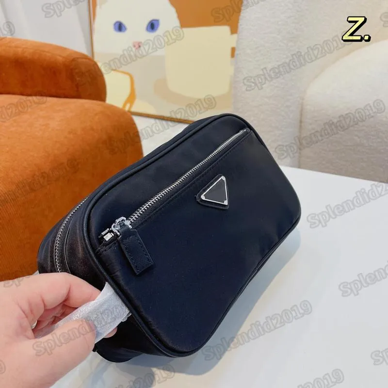 Luxe ontwerpers camera make-up tas dames toilettas toilettas nylon make-up tassen driehoek patroon etui zwarte clutch tas 28 x 18 cm