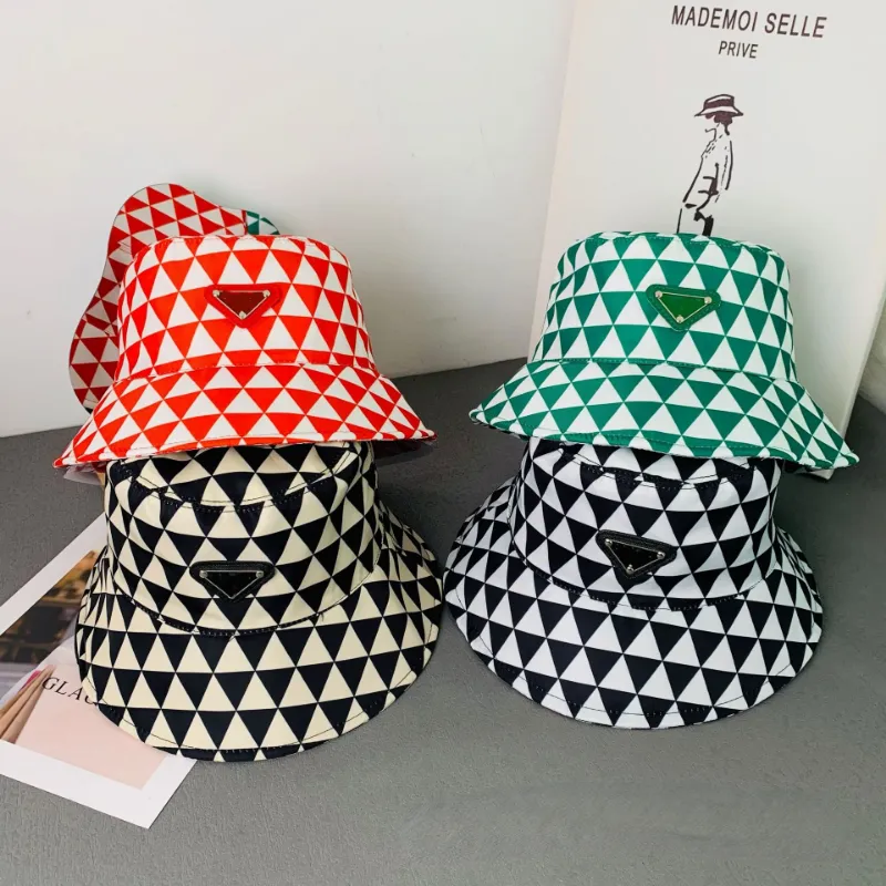 Sunblock Wide Brim Hats Triangle Lattice Patchwork Color Sunshade Caps Female Fashion Bucket Hats