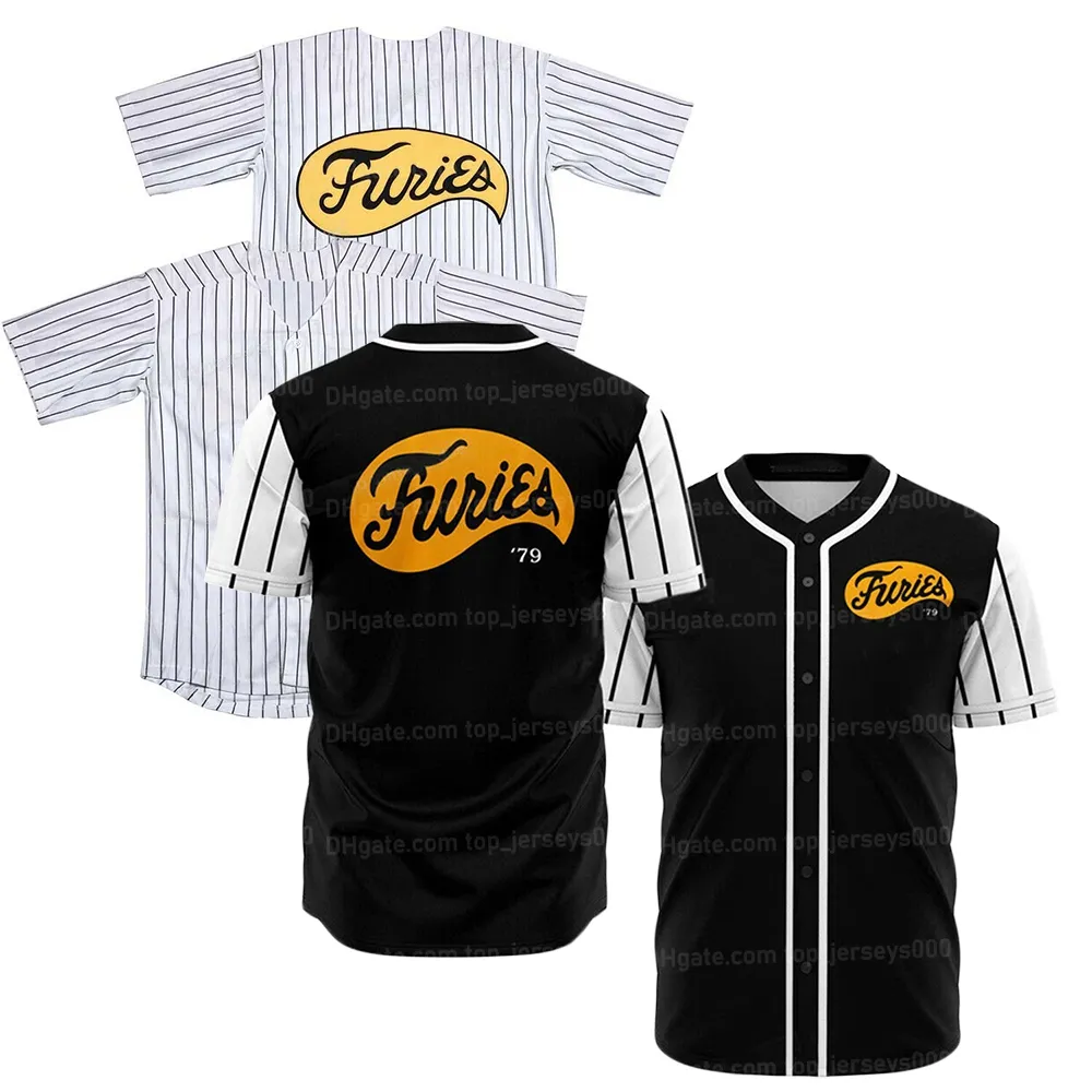 Film The Warriors Baseball Furies Baseball Jersey Strip Black All Stitched Custom Name Numer S-4xl