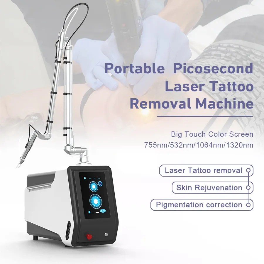 Picosekund lasermaskin tatuering avlägsnande pigment laser fräkn bort akne behandling 532nm 755nm 1064nm 1320nm kolskal