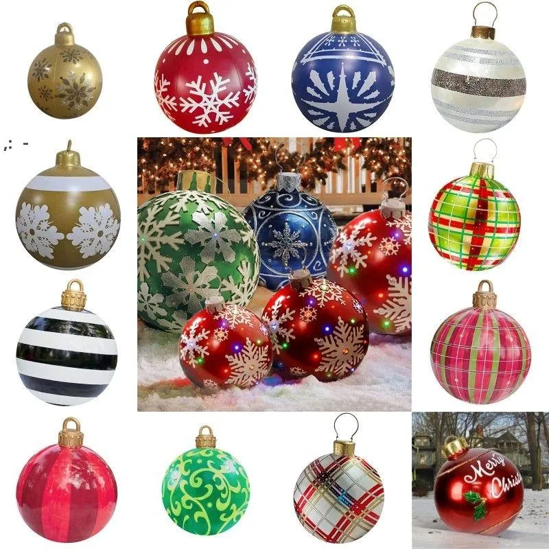 Juldekoration utomhus Uppblåsbar boll 60 cm Xmas Tree Decor Ornament inomhus stora PVC runda bollar guld silver snöflinga till sjöss gcb1653