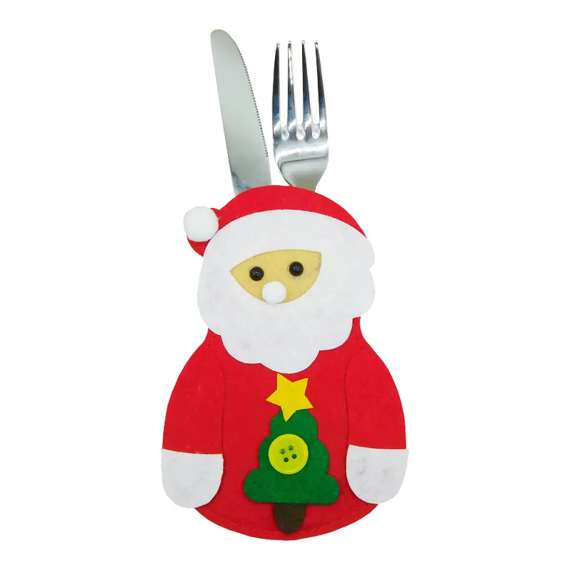 Christmas Santa Claus Knifes Forks Bag Xmas Reunion Dinner Silverware Holders Pockets Pouch Snowman Elk Xmas Party Decoration