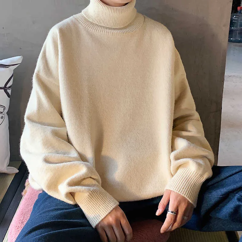Мужские свитера Turtlene осень теплый вязаный вязаный сплошной цвет хараджуку в корейском стиле высокий северо -восточный мужской бренд G221018